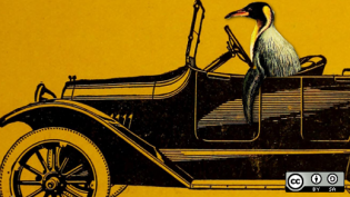 Penguin driving a car with a yellow background Penguin driving a car with a yellow background