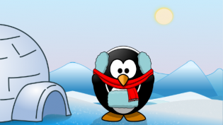 Linux penguin at the north pole beside an igloo Linux penguin at the north pole beside an igloo